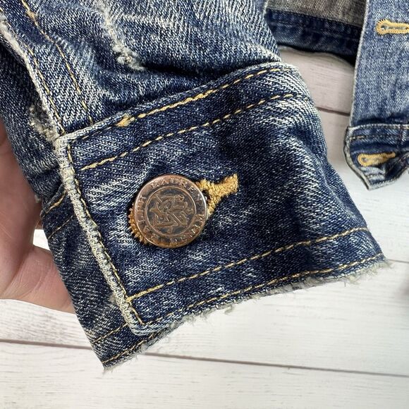Vintage Ralph Lauren Sport Y2K Denim Jacket Womens Blue Jean Top Distressed Sz S - Picture 8 of 11